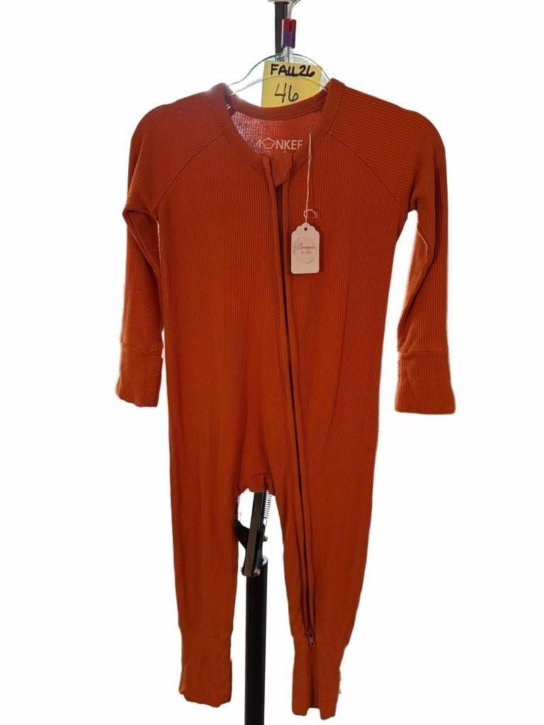 Monkee Rooz Sleeper Size 6-12M Orange Ribbed Zip Footie 2
