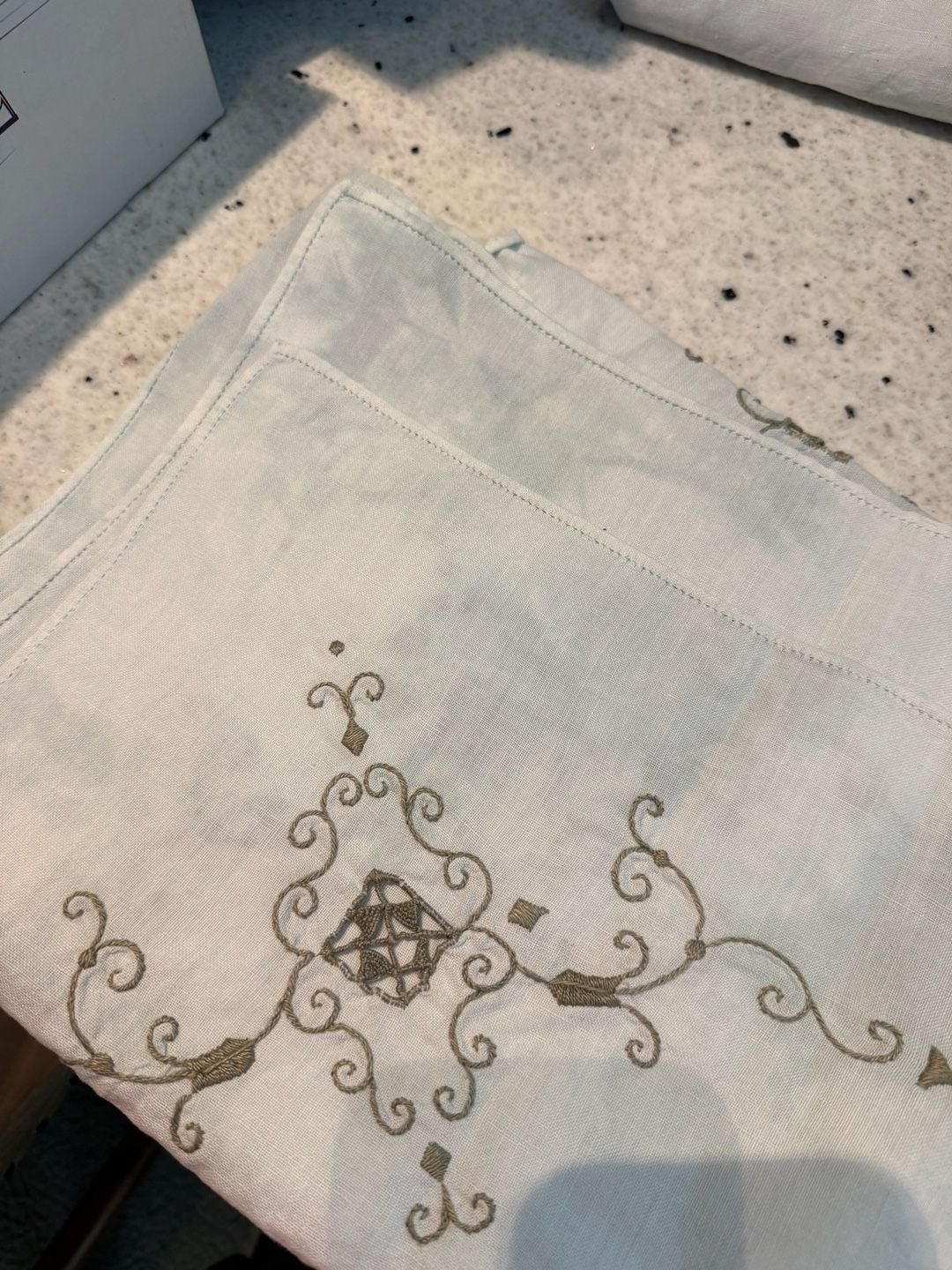 Vintage Embroidered Cutwork Linen Tablecloth White 6