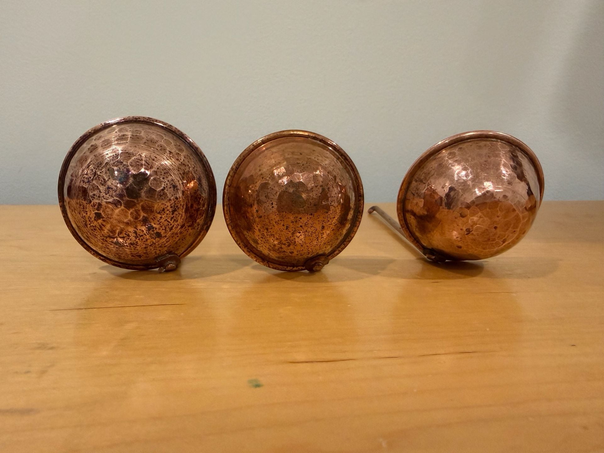 Vintage Farmhouse French Country Hand Crafted Hammered Copper Ladles Set of 3 3