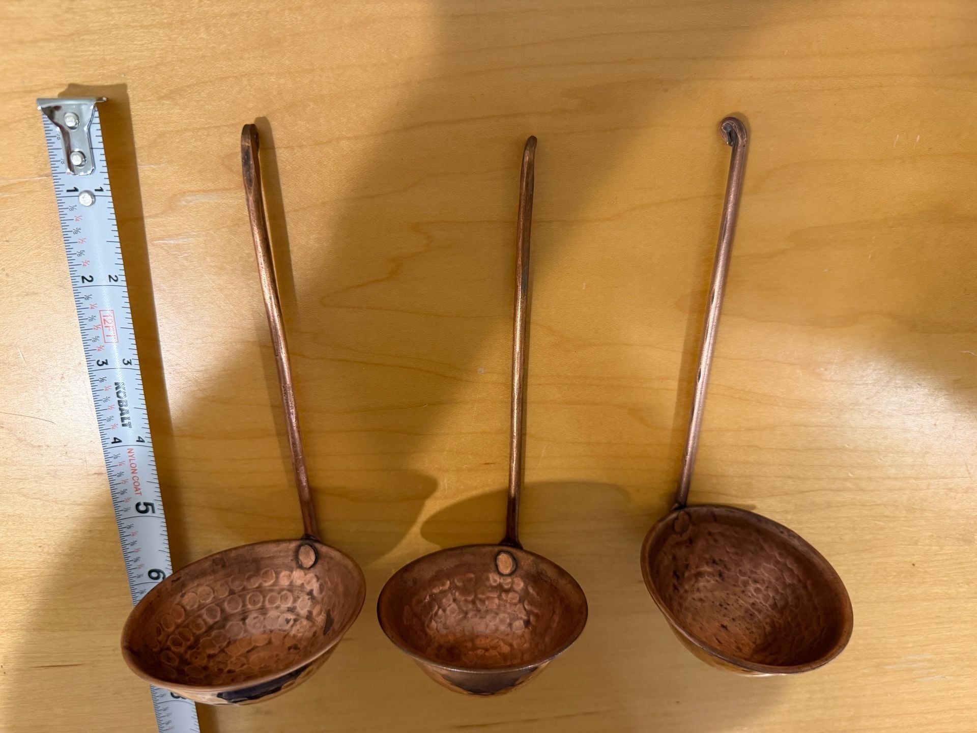 Vintage Farmhouse French Country Hand Crafted Hammered Copper Ladles Set of 3 6