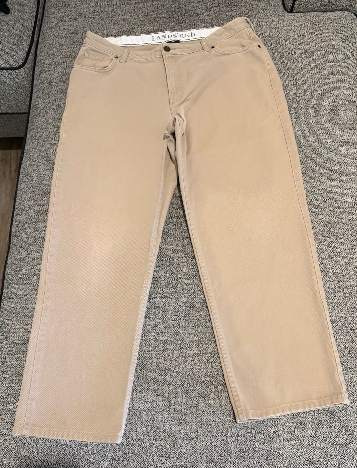 034- Lands' End Traditional Fit Mens Jeans 38x30 Khaki Straight Leg 2