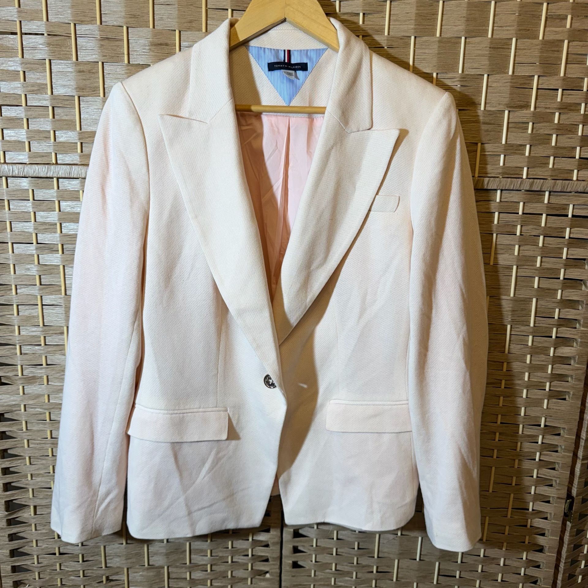 Tommy Hilfiger Blazer Size 16 Light Pink Cotton Blend Jacket 2