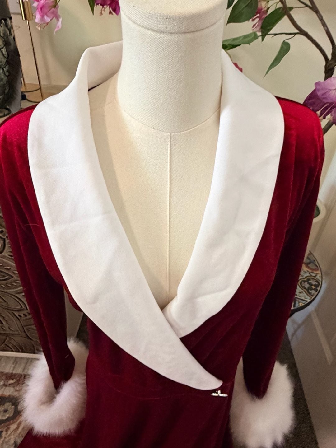 Vintage Red Velvet Mrs Claus Christmas Costume Dress White Fur Trim 3