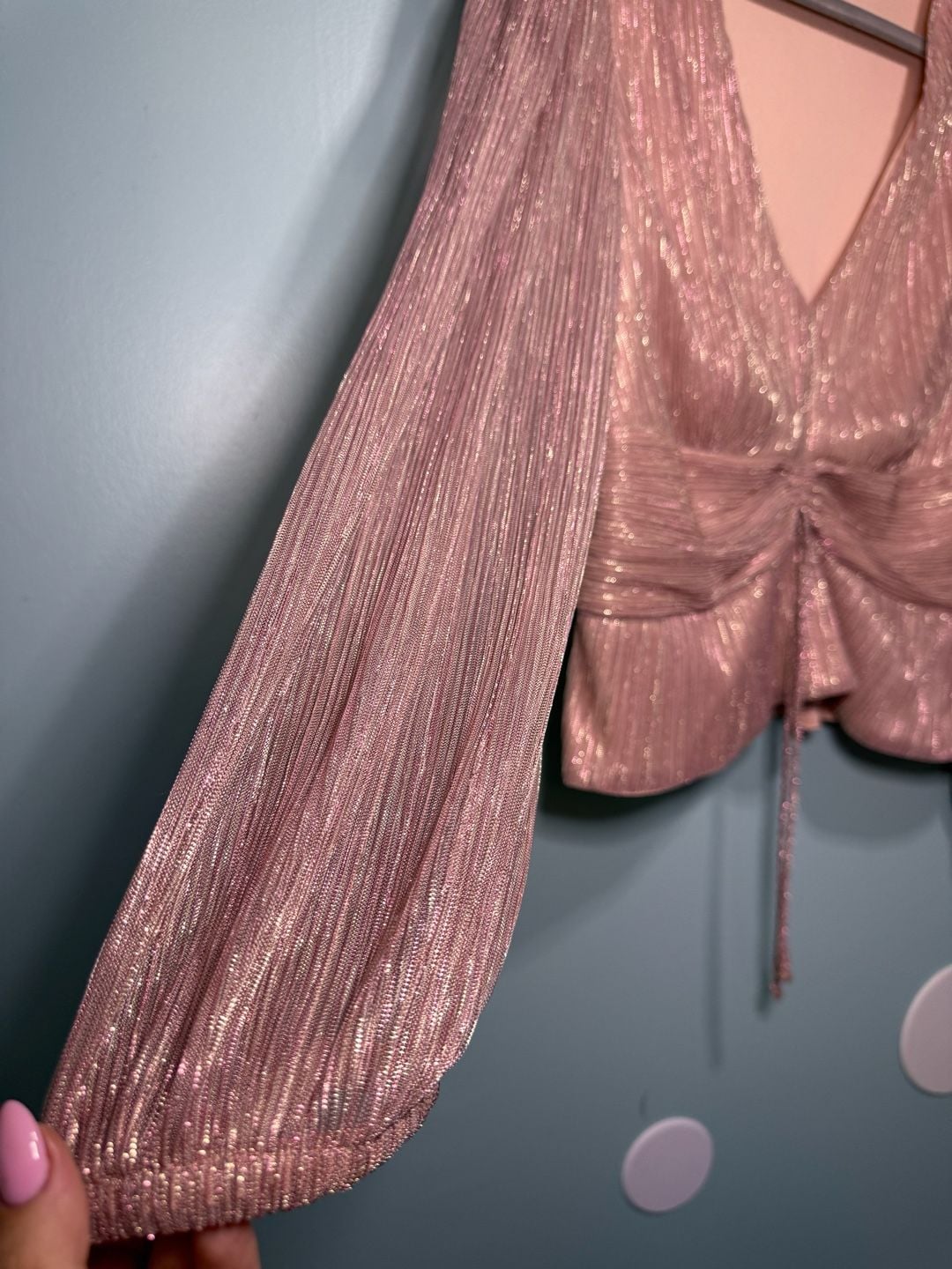 Sofia Jeans by Sofia Vergara Blouse Size XXL Pink Metallic Plisse V-Neck 5