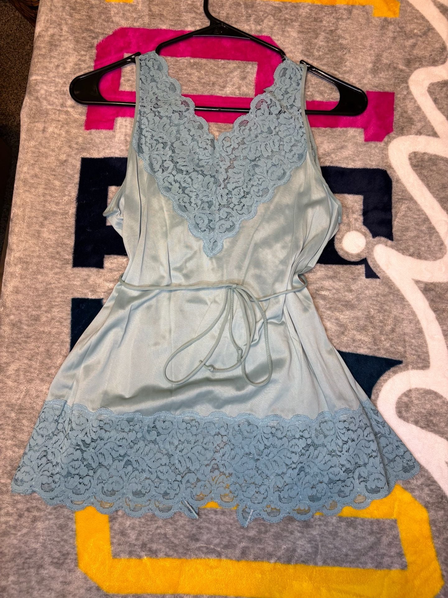Henson Kickernick Vintage Lingerie Chemise Size Small Blue Lace Trim 2