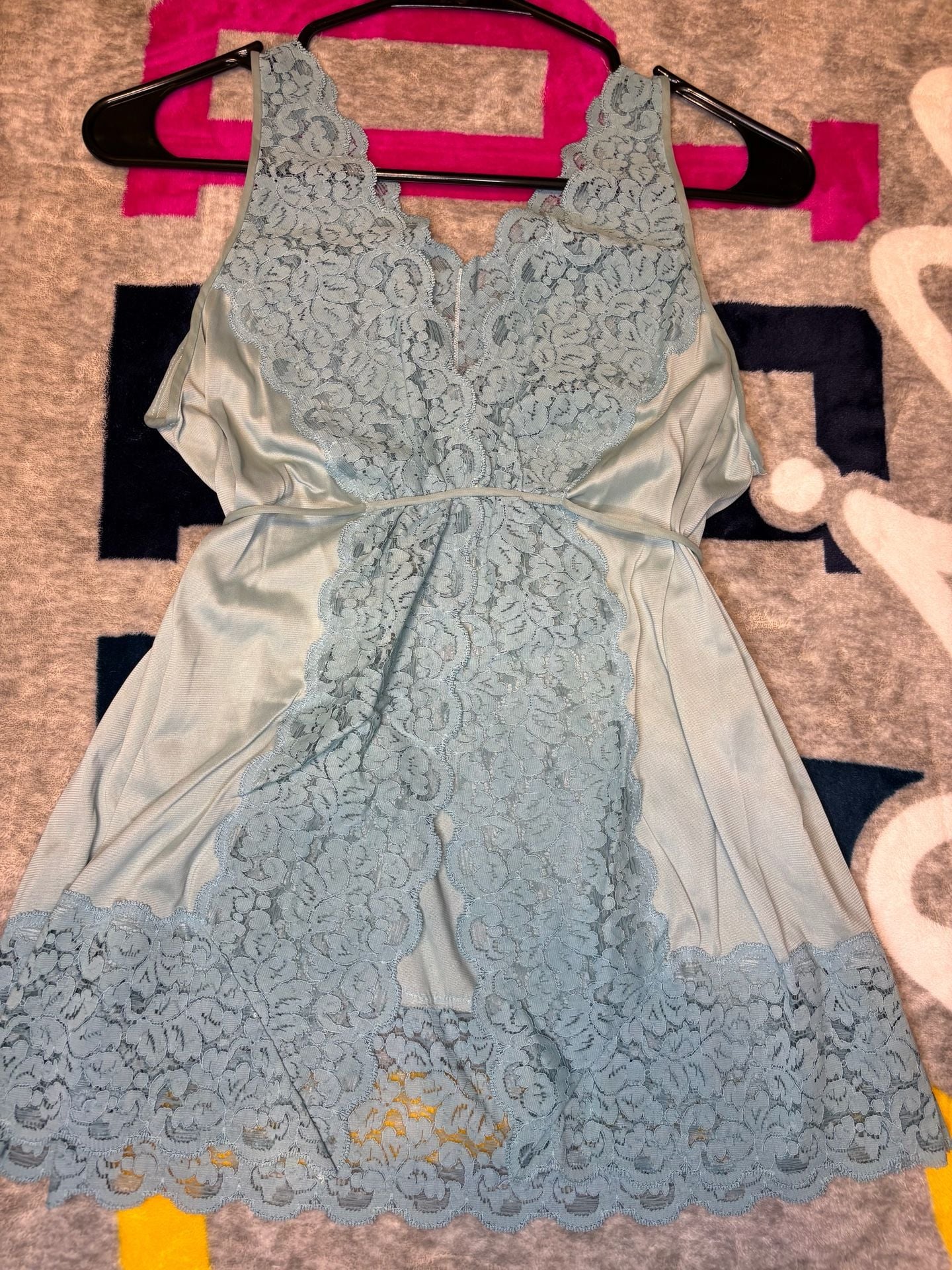 Henson Kickernick Vintage Lingerie Chemise Size Small Blue Lace Trim 4