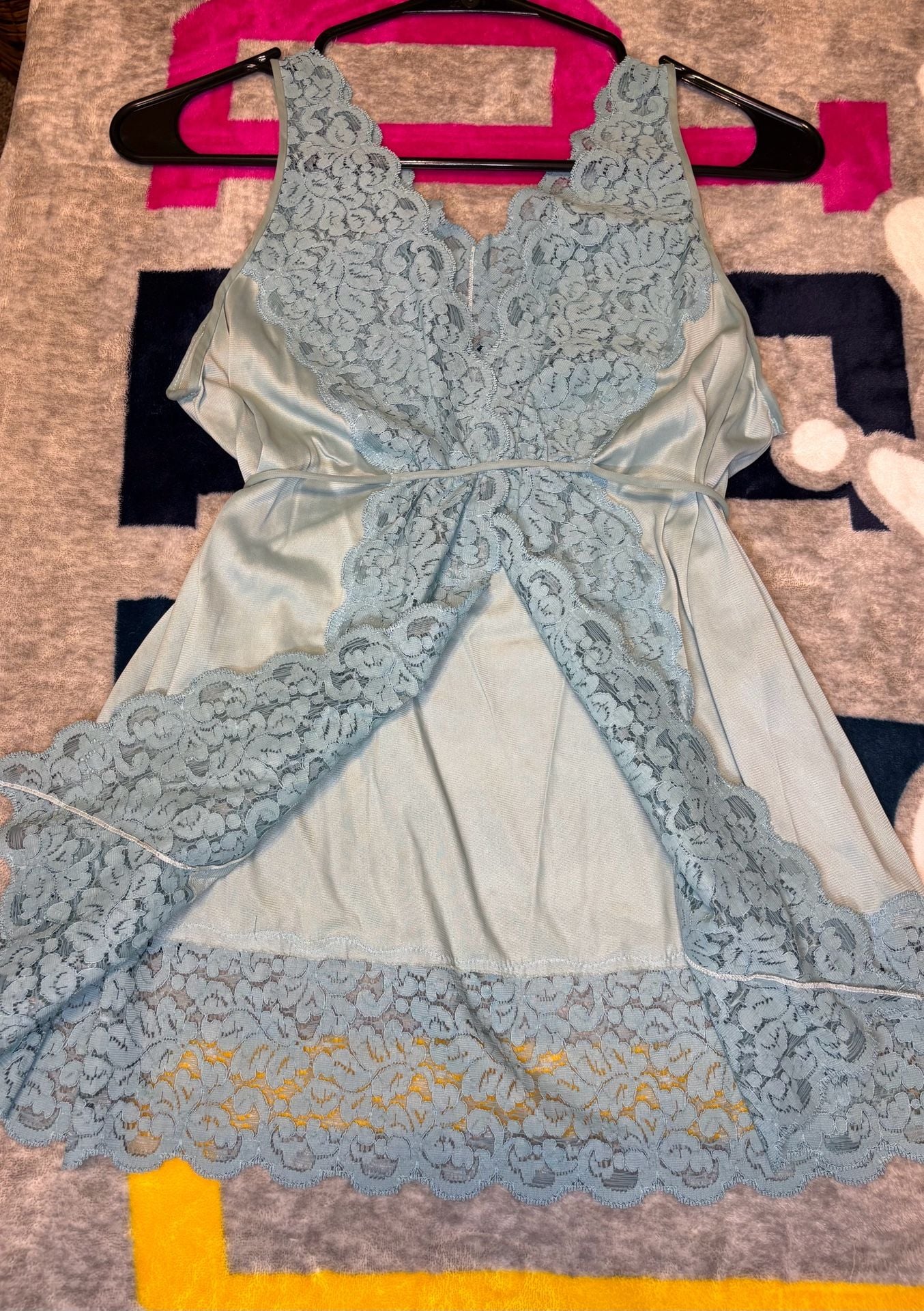 Henson Kickernick Vintage Lingerie Chemise Size Small Blue Lace Trim 5