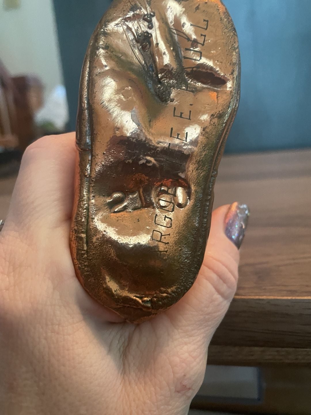 Vintage Bronzed Baby Shoe Marguerite E. Paull 21 Bronze Figurine 5