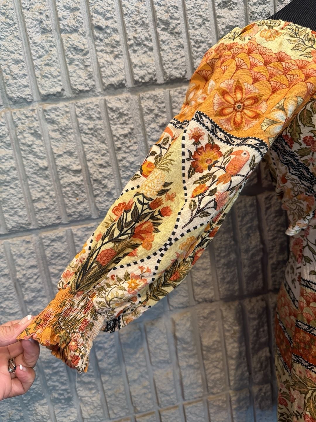 920 Farm Rio Floral Mini Dress Size XS Yellow Long Sleeve 3