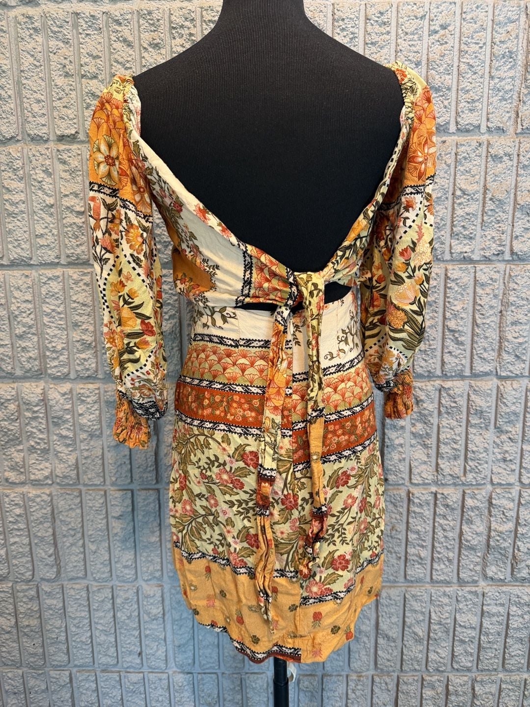 920 Farm Rio Floral Mini Dress Size XS Yellow Long Sleeve 4