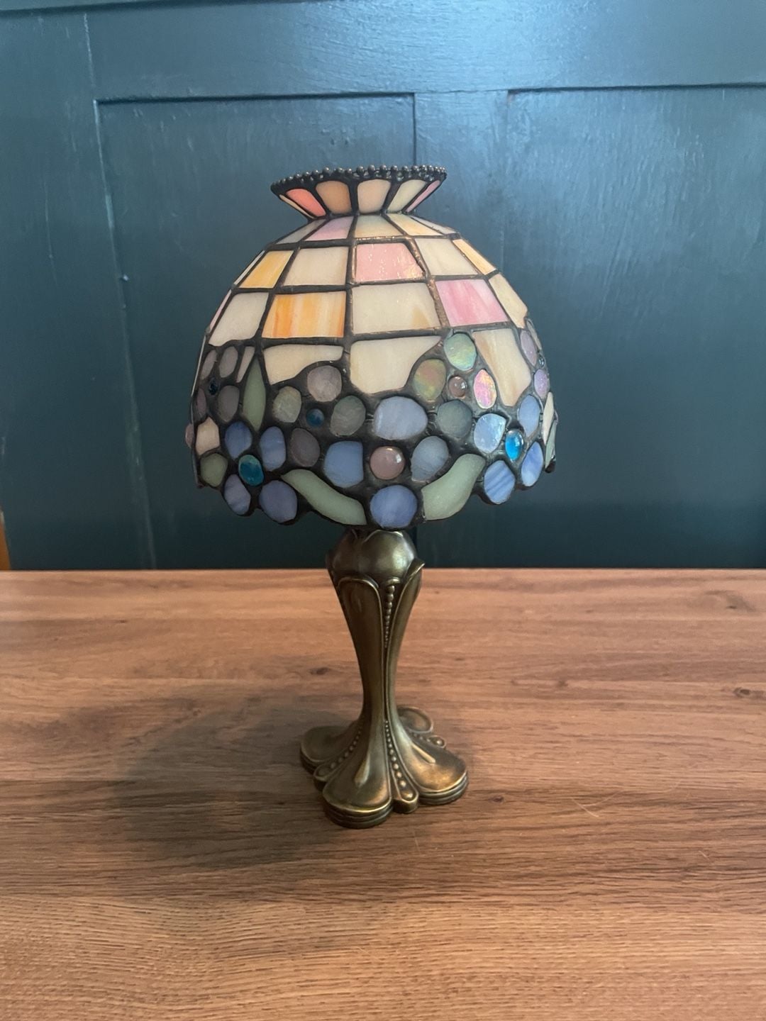 Vintage Partylite Tiffany Style Stained Glass Accent Lamp and Candle Holder Set 2