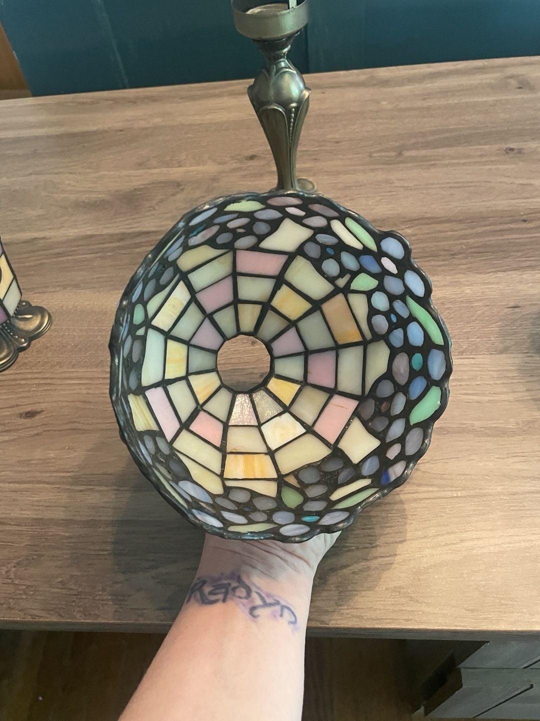 Vintage Partylite Tiffany Style Stained Glass Accent Lamp and Candle Holder Set 4