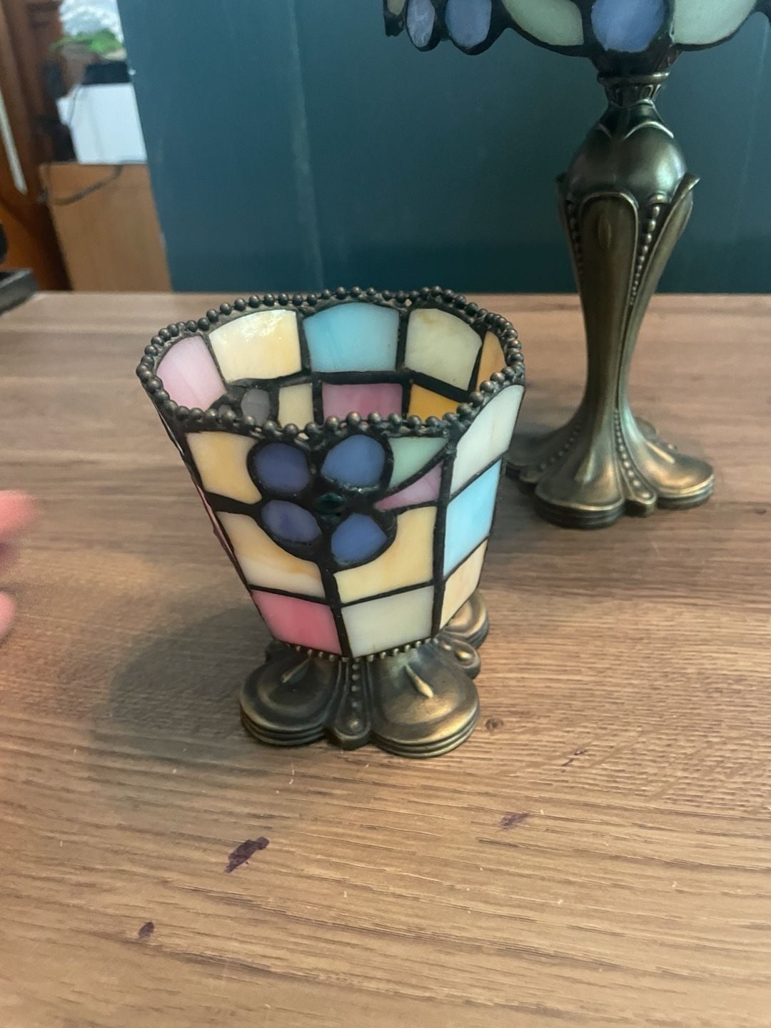 Vintage Partylite Tiffany Style Stained Glass Accent Lamp and Candle Holder Set 5