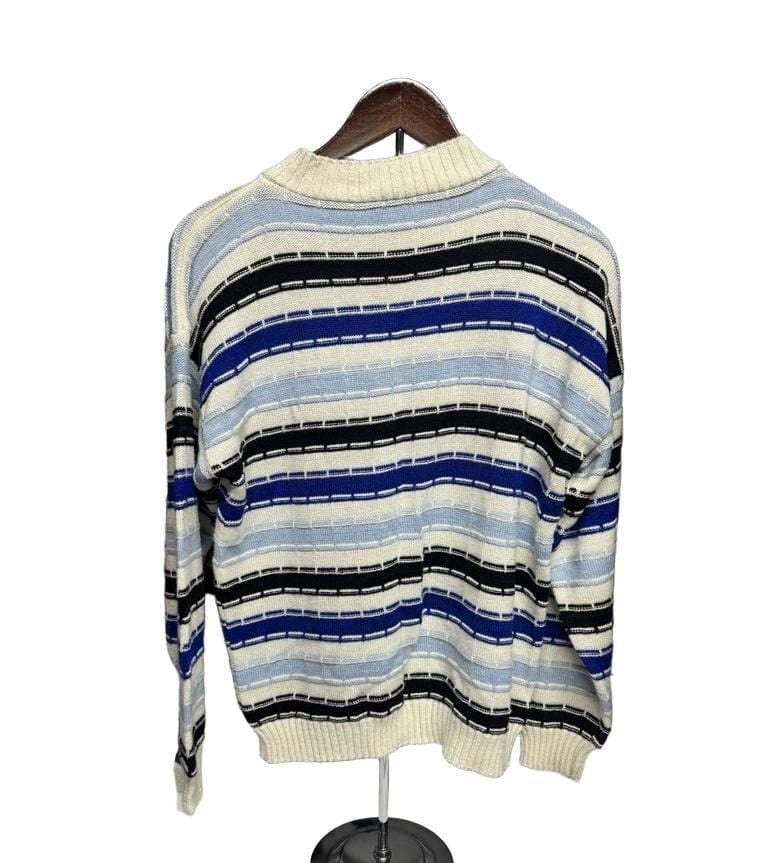 Vintage Y2k Grandma Striped Knit Sweater Blue Black White Mint 3