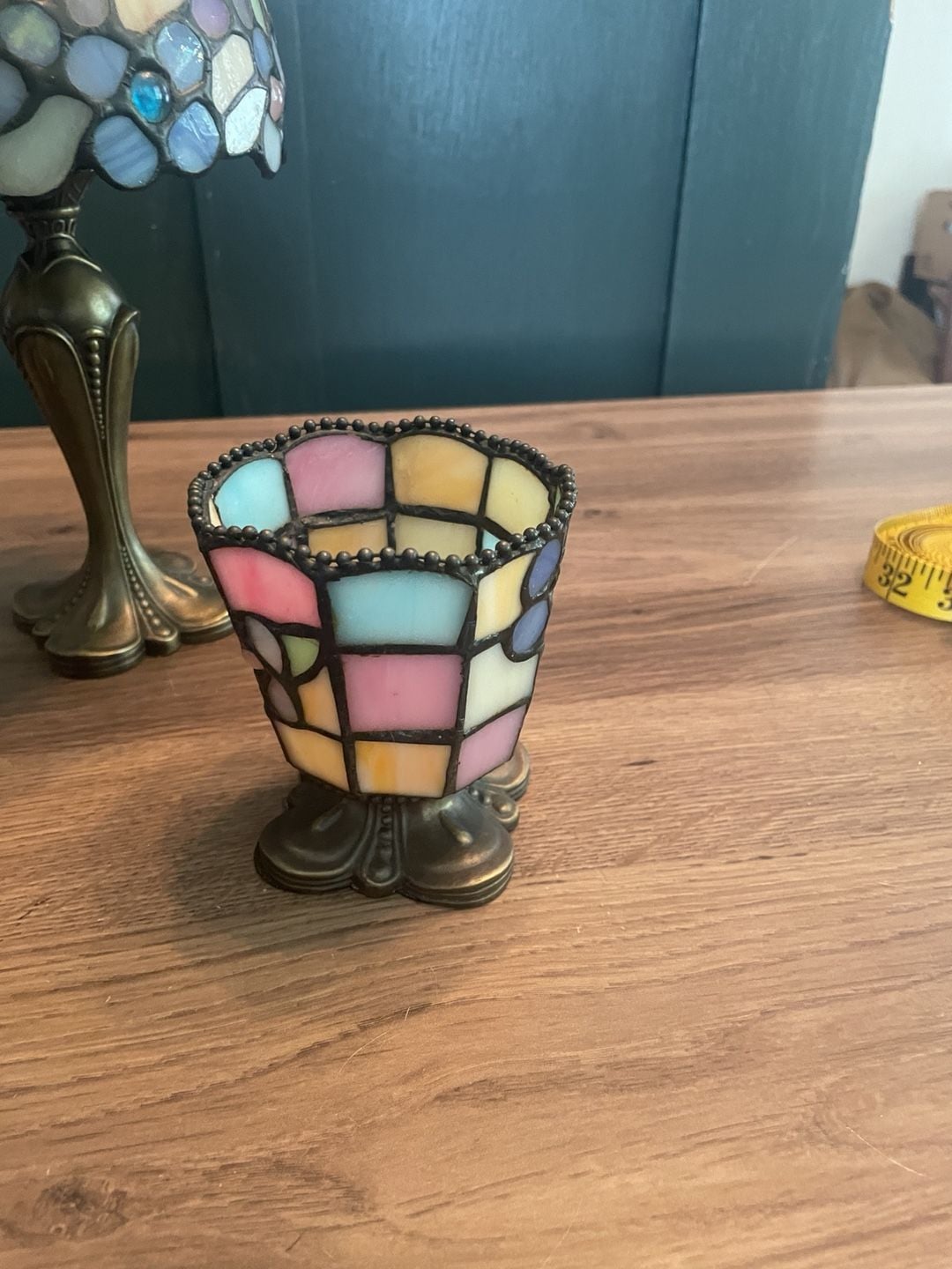 Vintage Partylite Tiffany Style Stained Glass Accent Lamp and Candle Holder Set 6