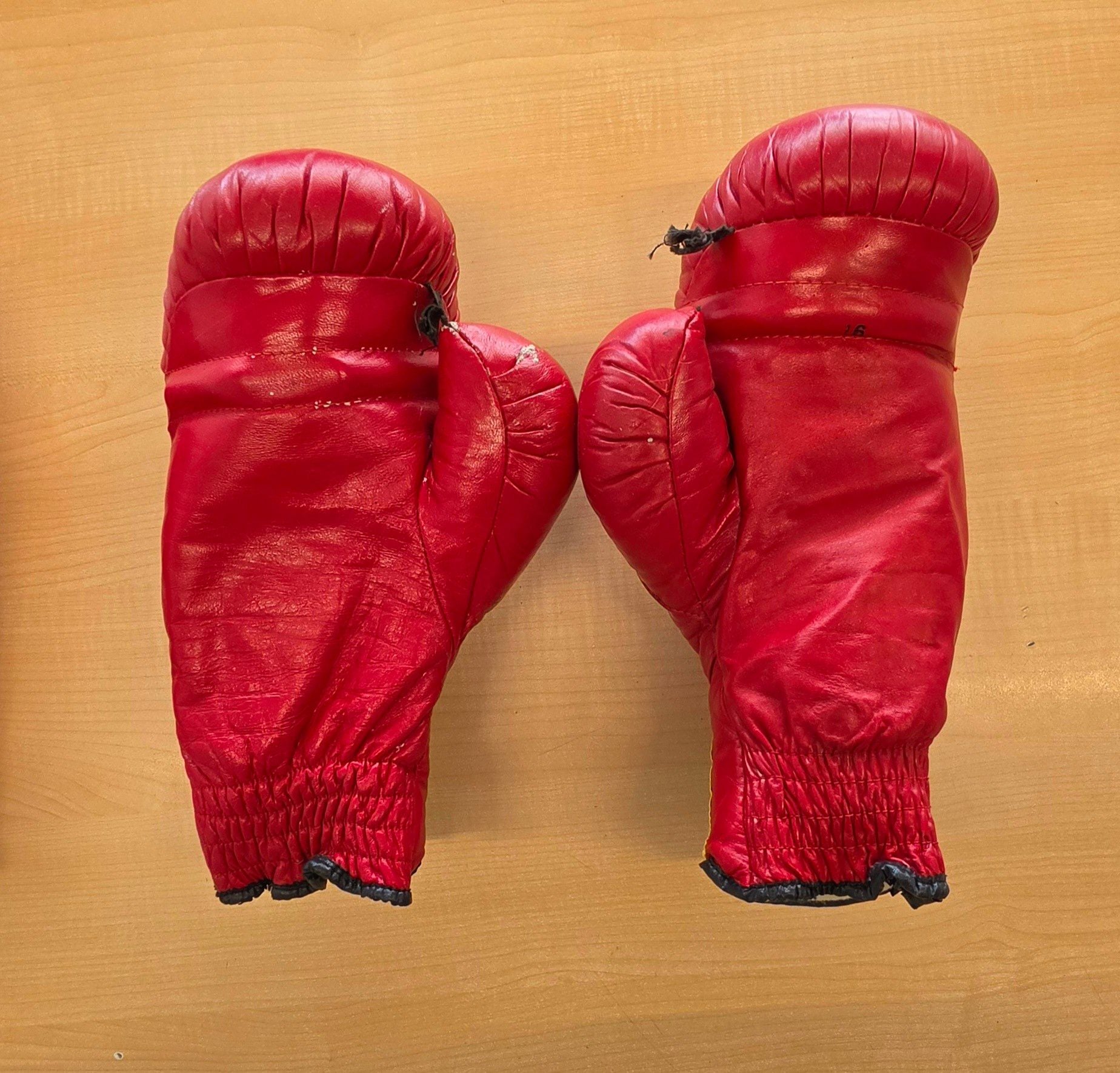 Vintage Everlast Boxing Gloves 16 oz Red Leather 537 2