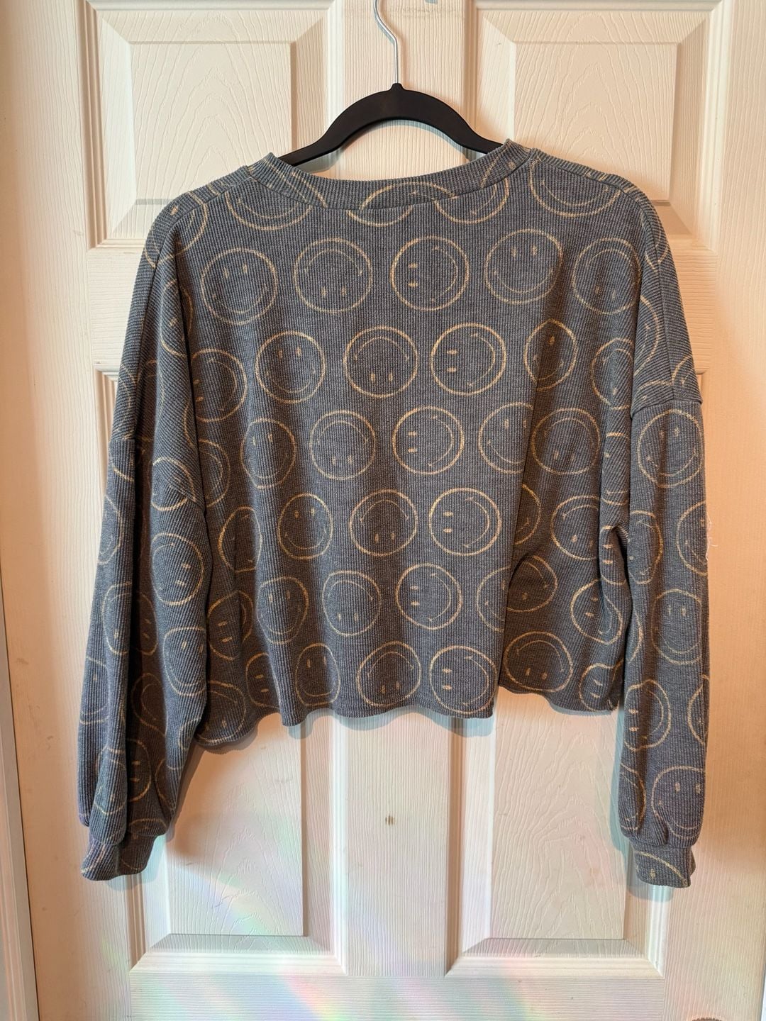 American Eagle Lounge Set Top And Shorts Size XS Gray Smiley Face Waffle 3