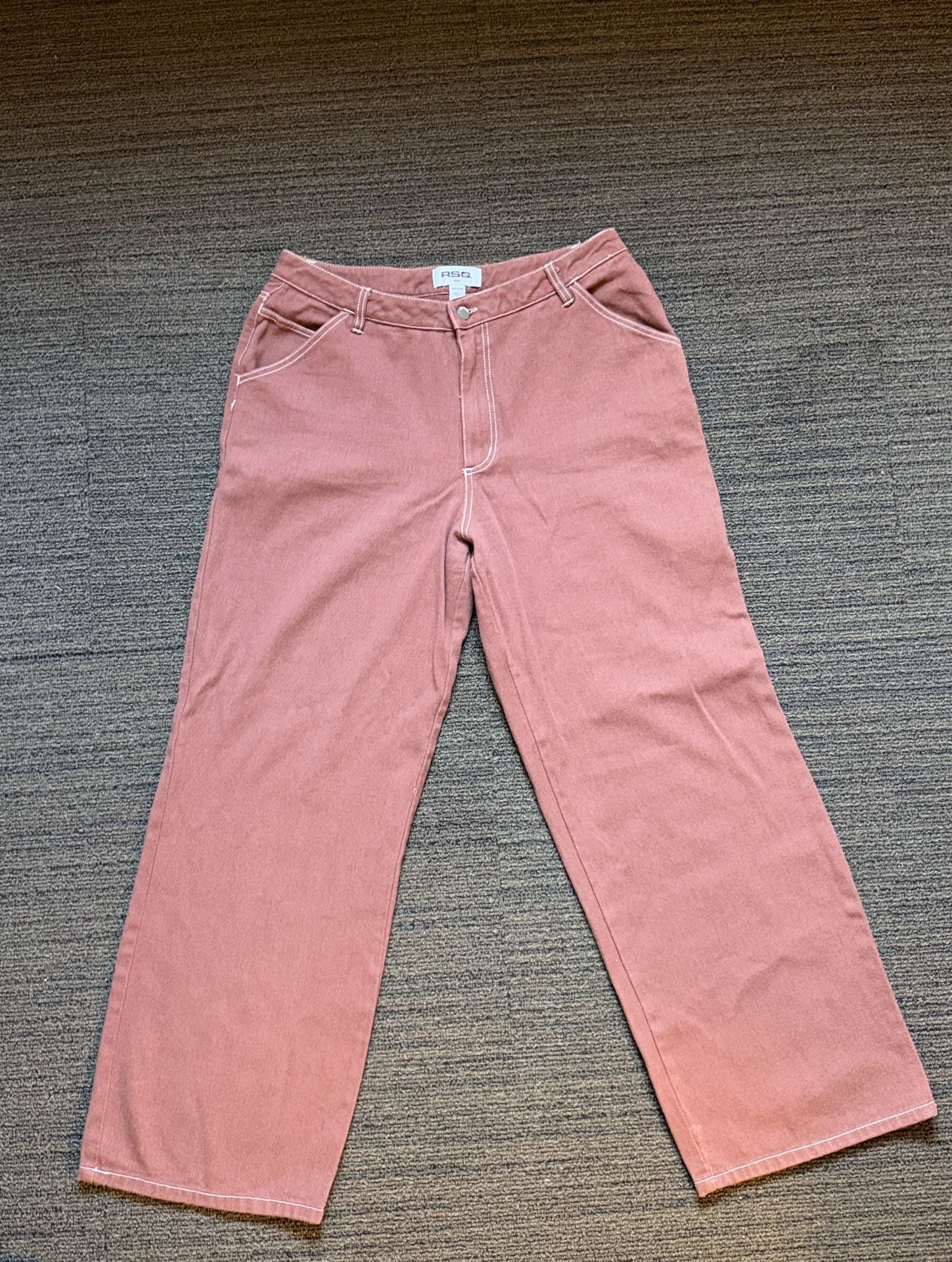 RSQ Baggy Pants Pink w/ White Contrast Stitch Cotton 2