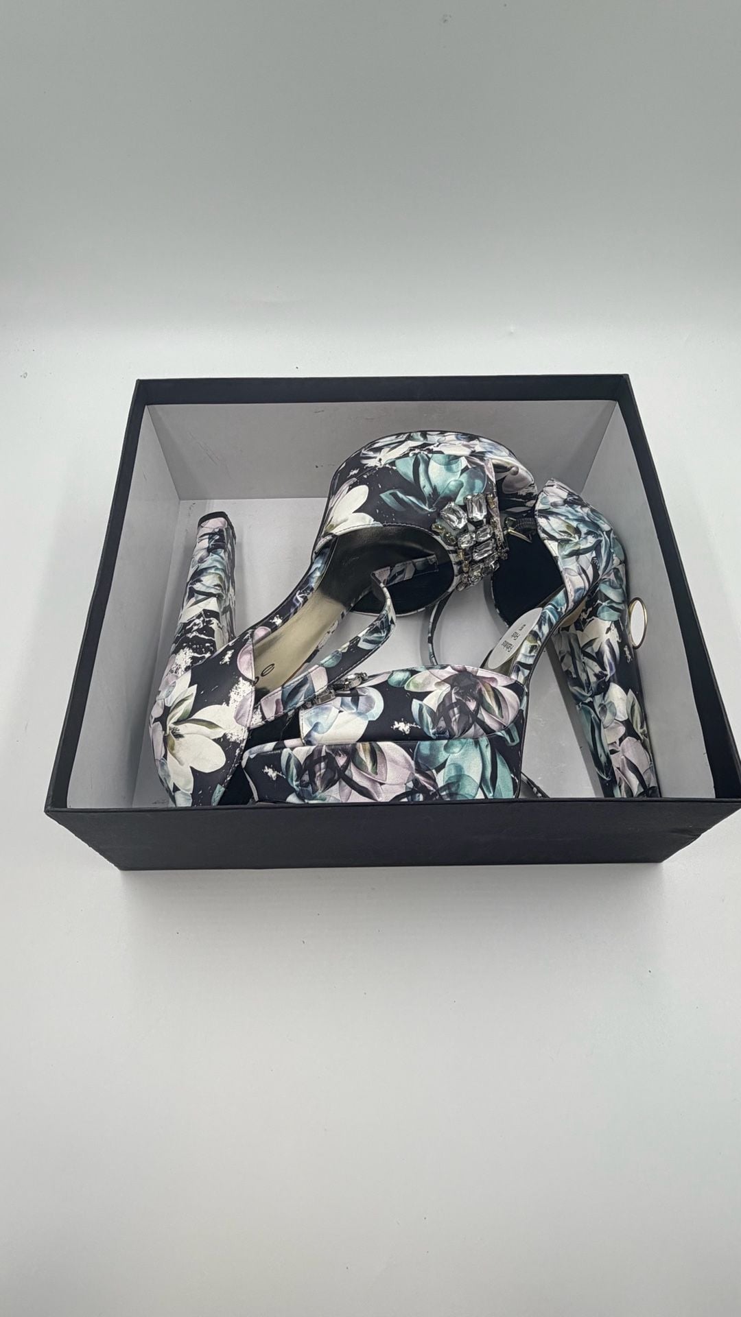 Bebe Floral Rhinestone Platform Heels 3