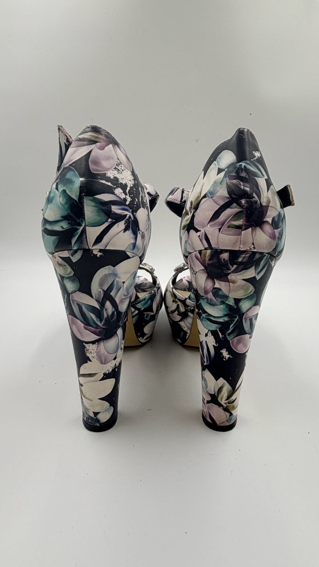 Bebe Floral Rhinestone Platform Heels 8