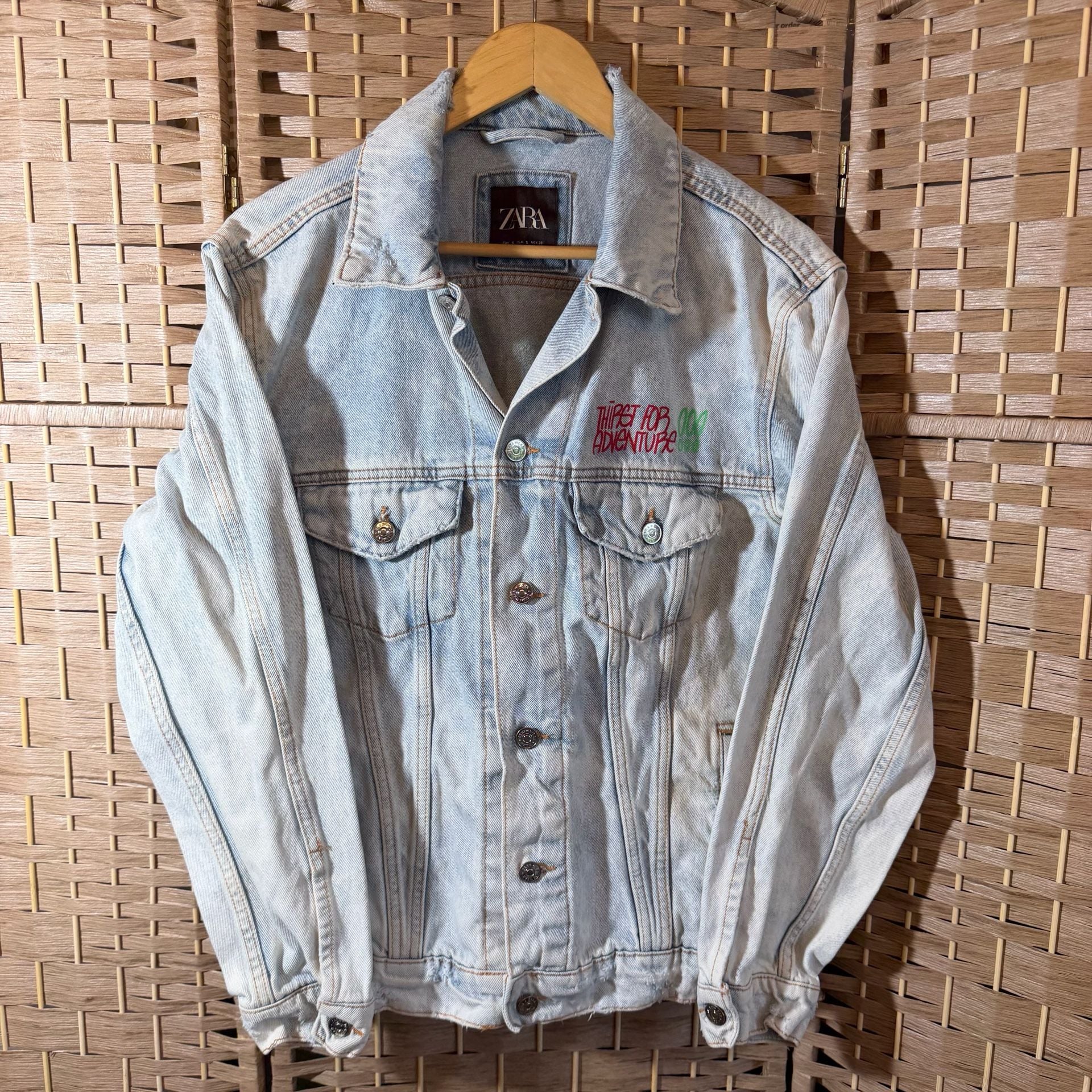 Zara Denim Jacket Size S Light Wash Thirst For Adventure 1