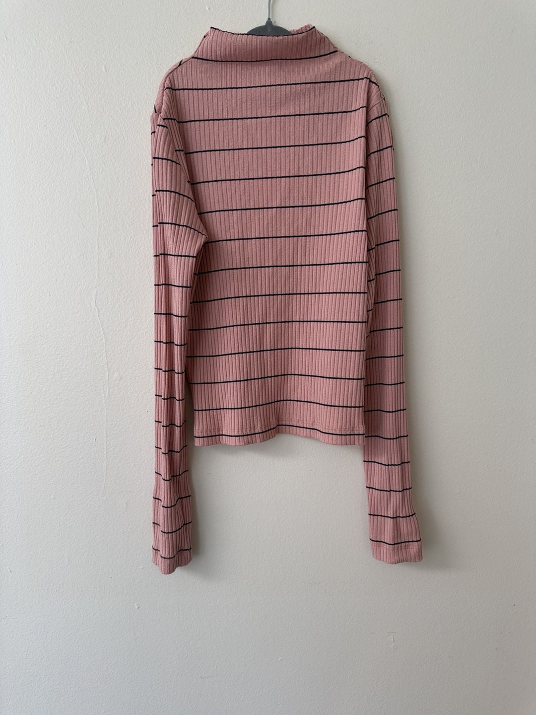 Intermix Striped Open-Back Mock Neck Top Size S Pink Black Ribbed 2