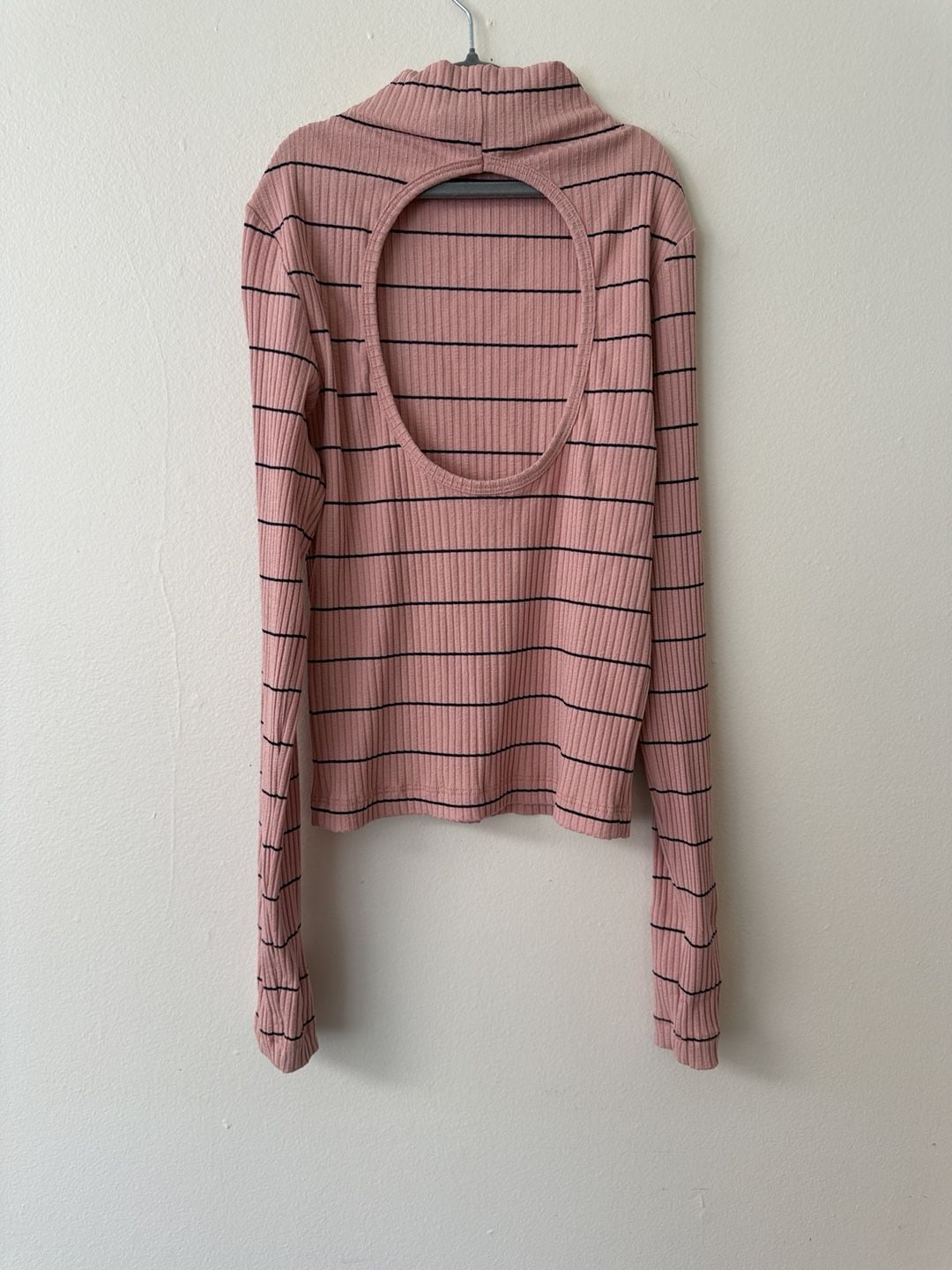 Intermix Striped Open-Back Mock Neck Top Size S Pink Black Ribbed 3