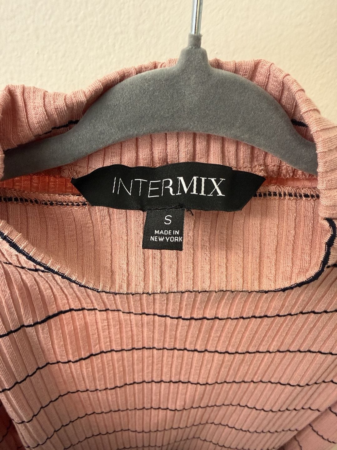 Intermix Striped Open-Back Mock Neck Top Size S Pink Black Ribbed 4