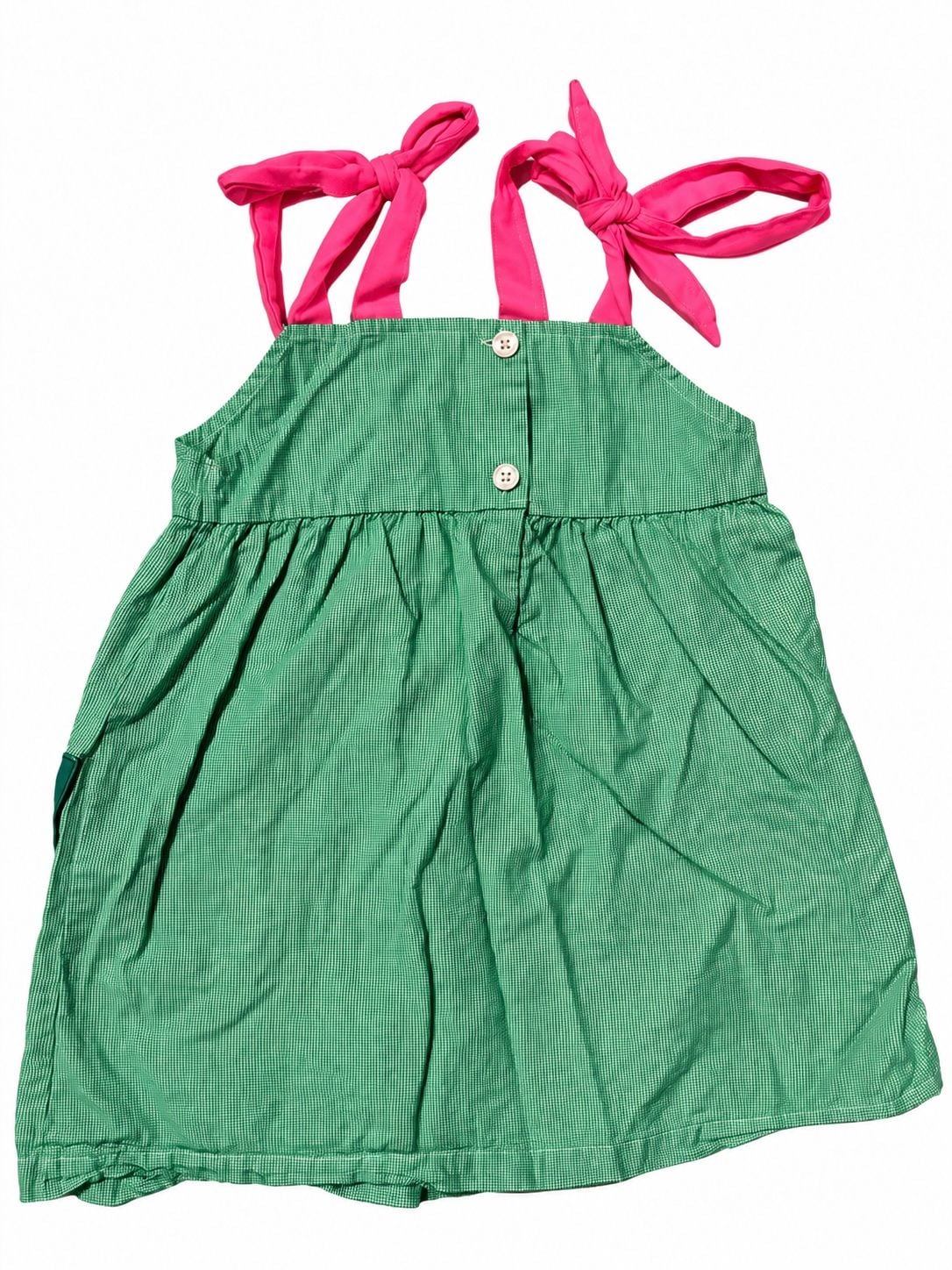 Stitchy Fish Gingham Watermelon Pocket Dress Green Pink 3
