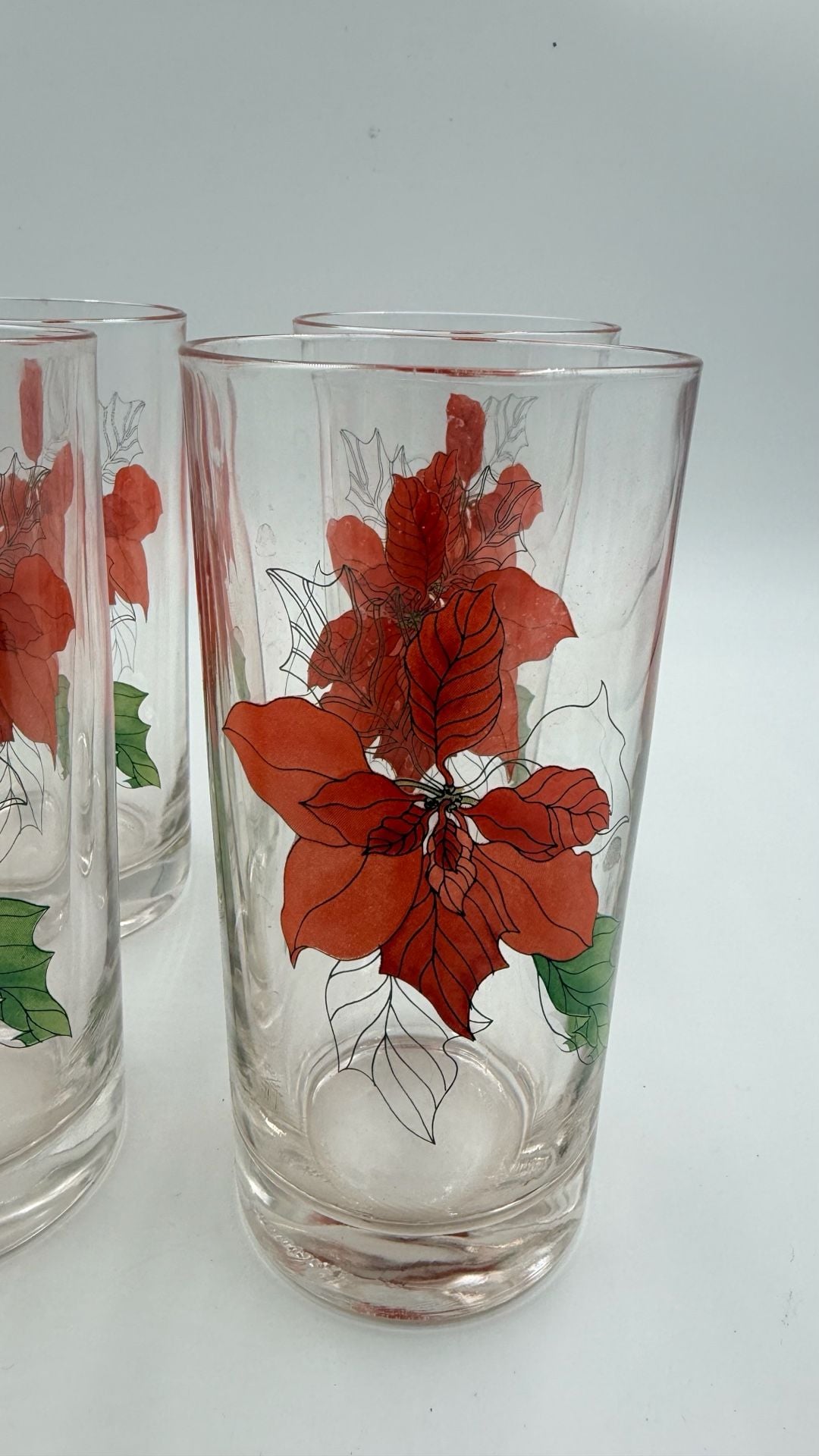 Block Poinsettia by Mary Ann Goertzen Set of 4 Highball Glasses Vintage 3