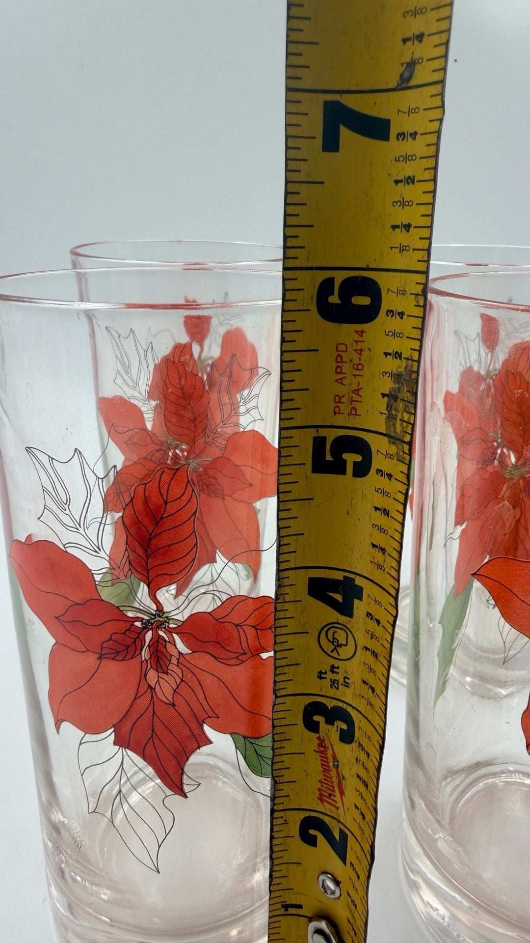 Block Poinsettia by Mary Ann Goertzen Set of 4 Highball Glasses Vintage 4