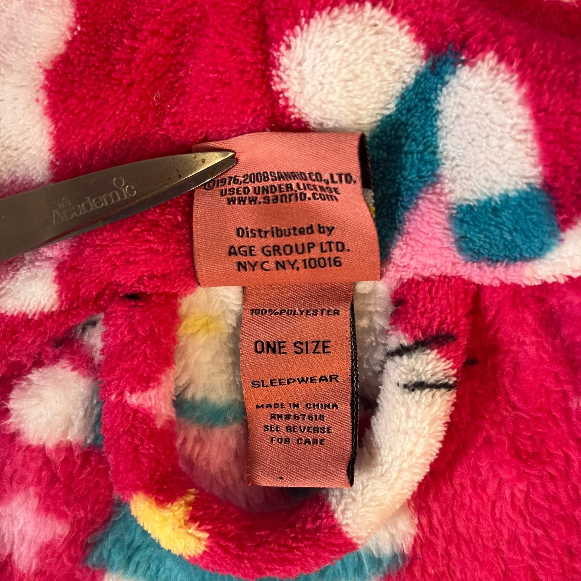 Hello Kitty Pink/White/Blue Fleece Bathrobe , Belt & Ties One Size  7