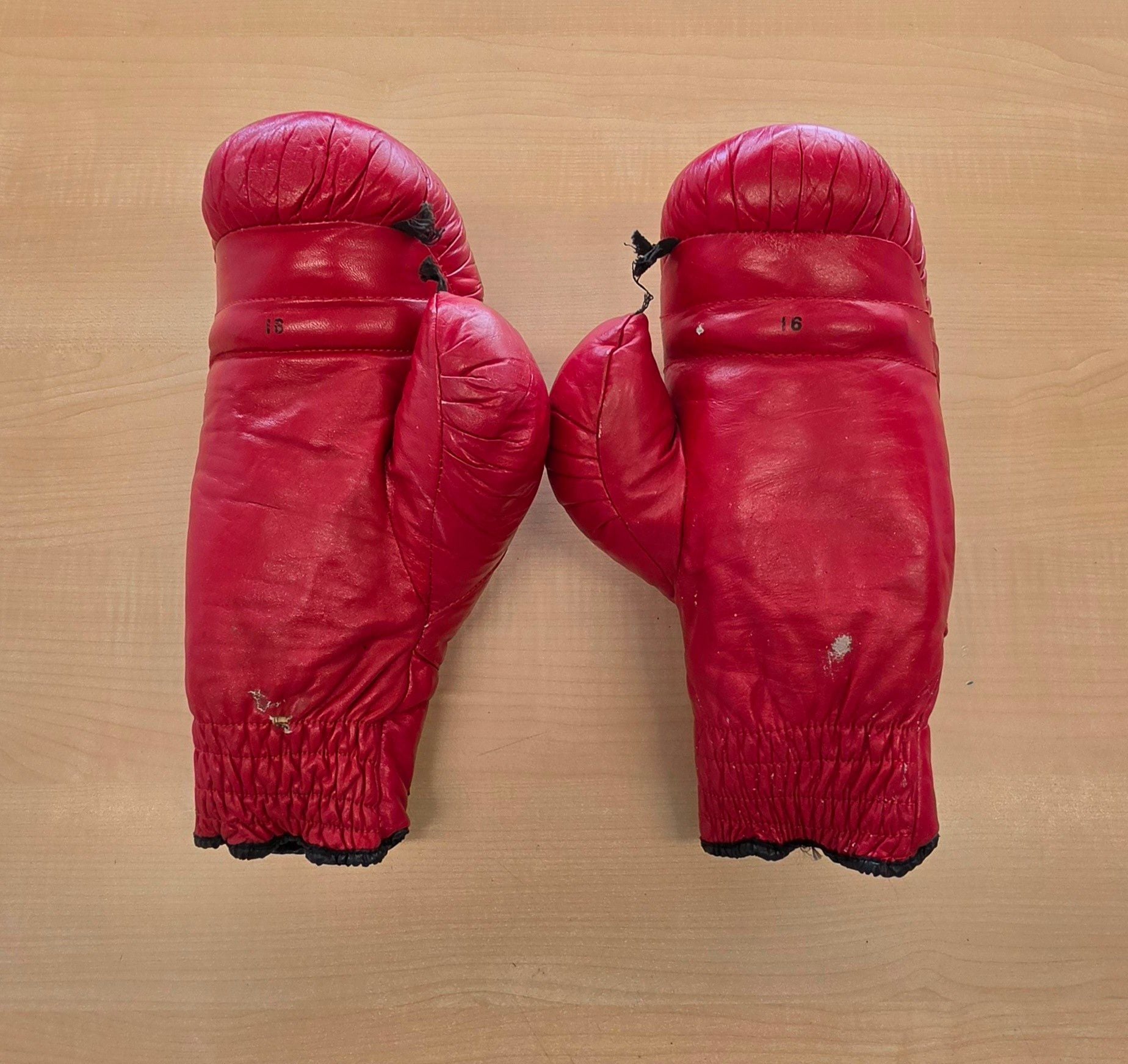 Everlast Vintage Boxing Gloves Size 16 Red Leather 538 2