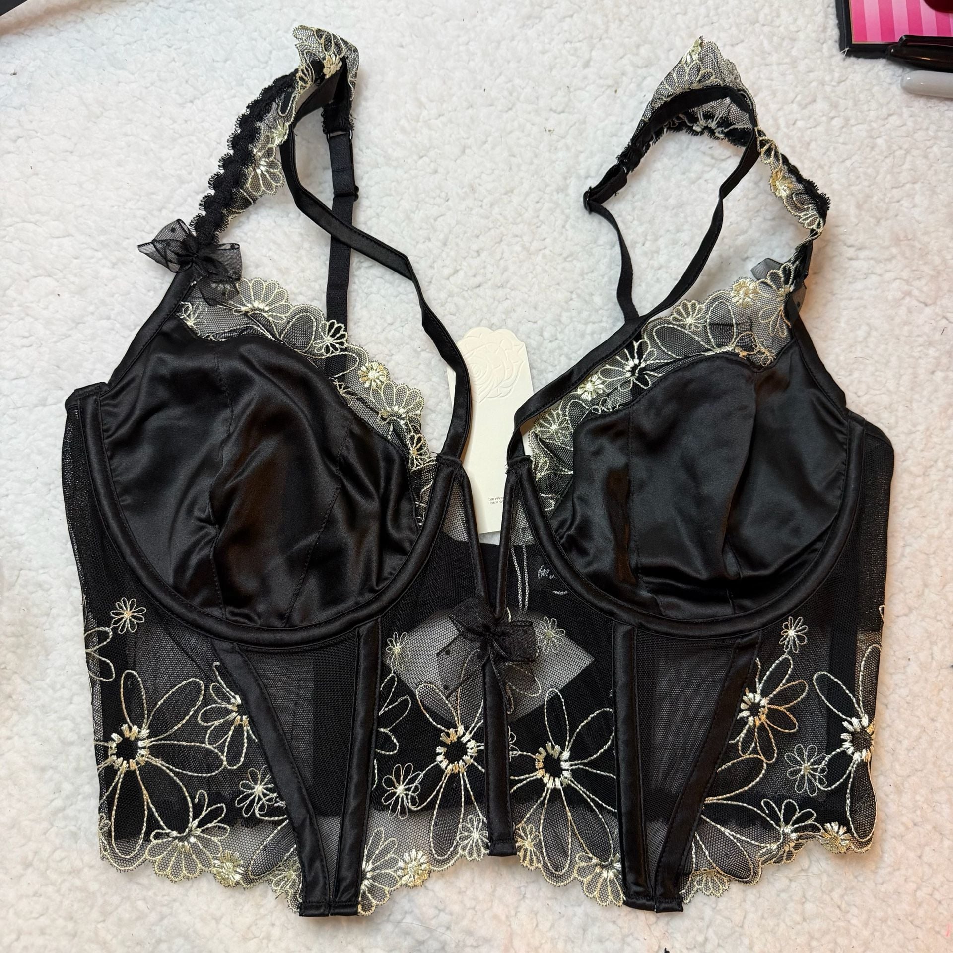 For Love & Lemons Black Embroidered Bustier Top 2