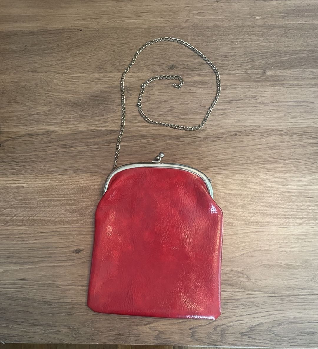 Vintage Red Faux Leather Kiss Lock Clutch Crossbody Bag 2
