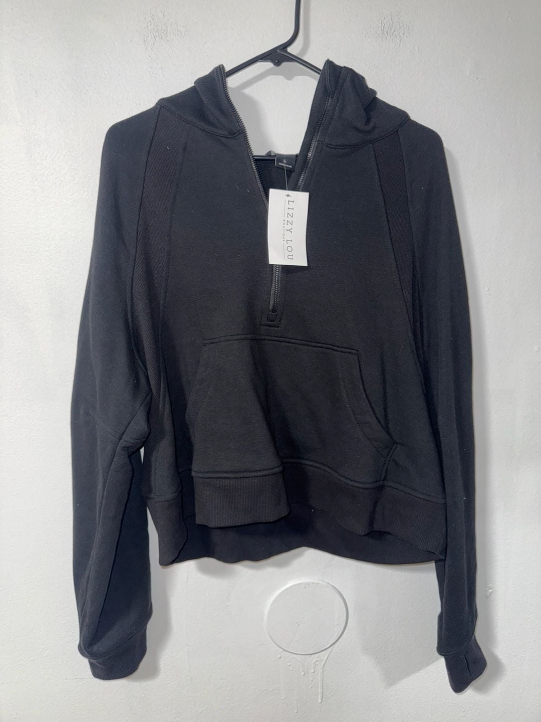 NWT Rae Mode Black 1/4 Zip Crop Hoodie Size L 2