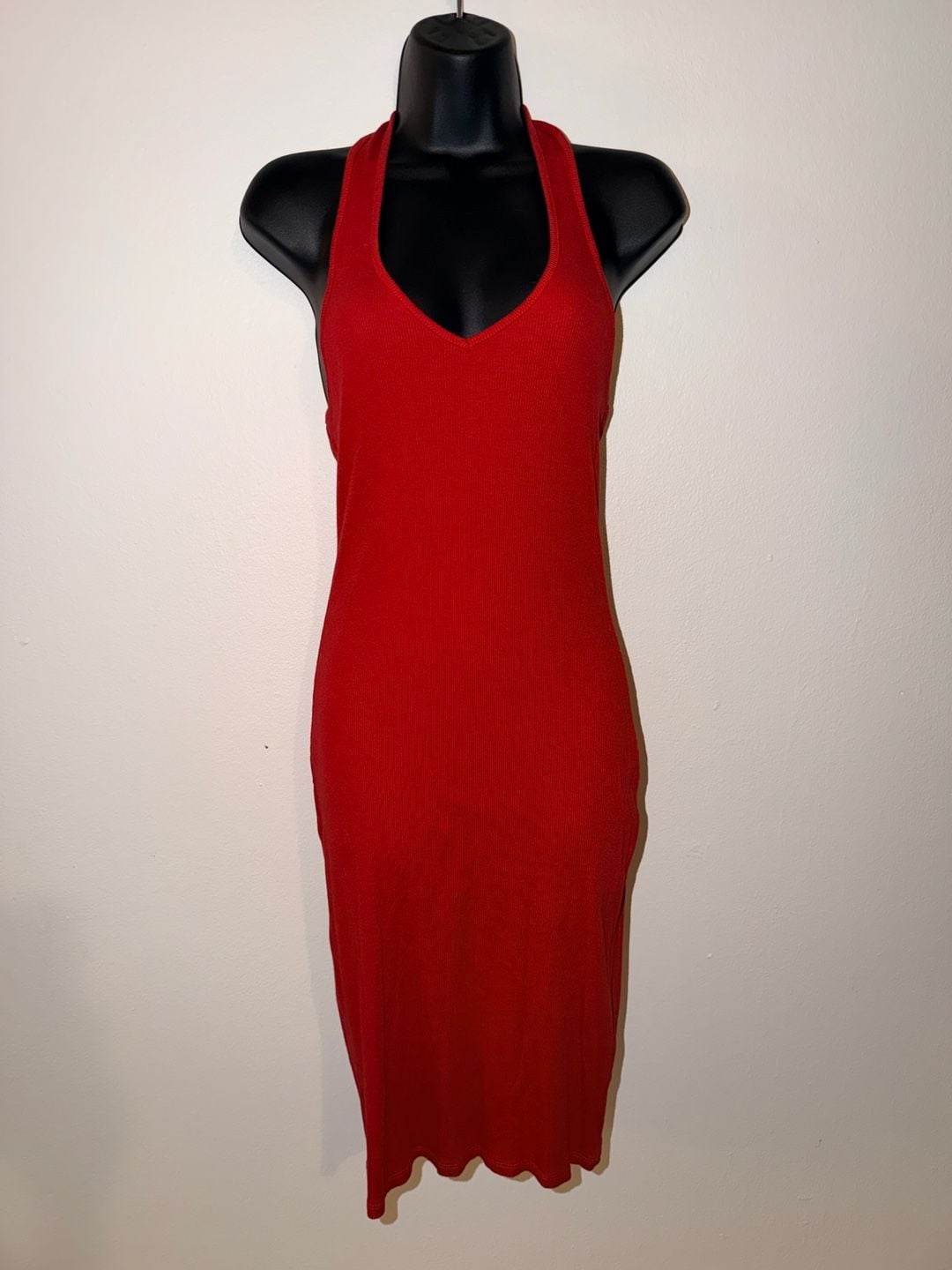 Red Ribbed Halter Midi Dress 2