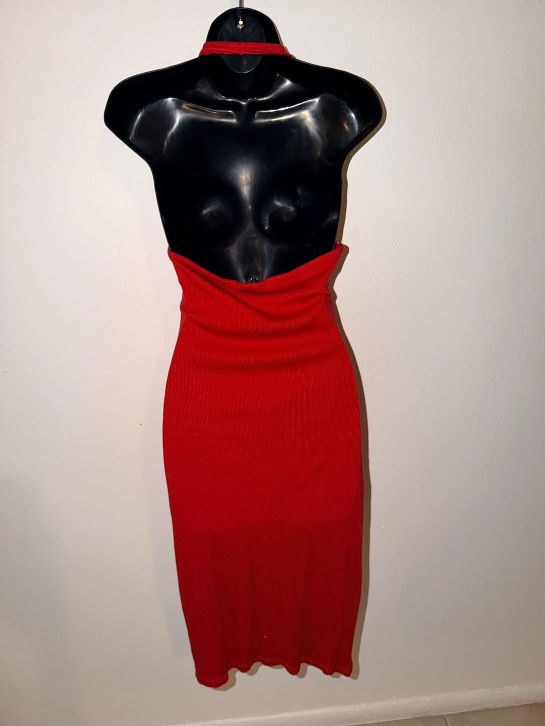 Red Ribbed Halter Midi Dress 3