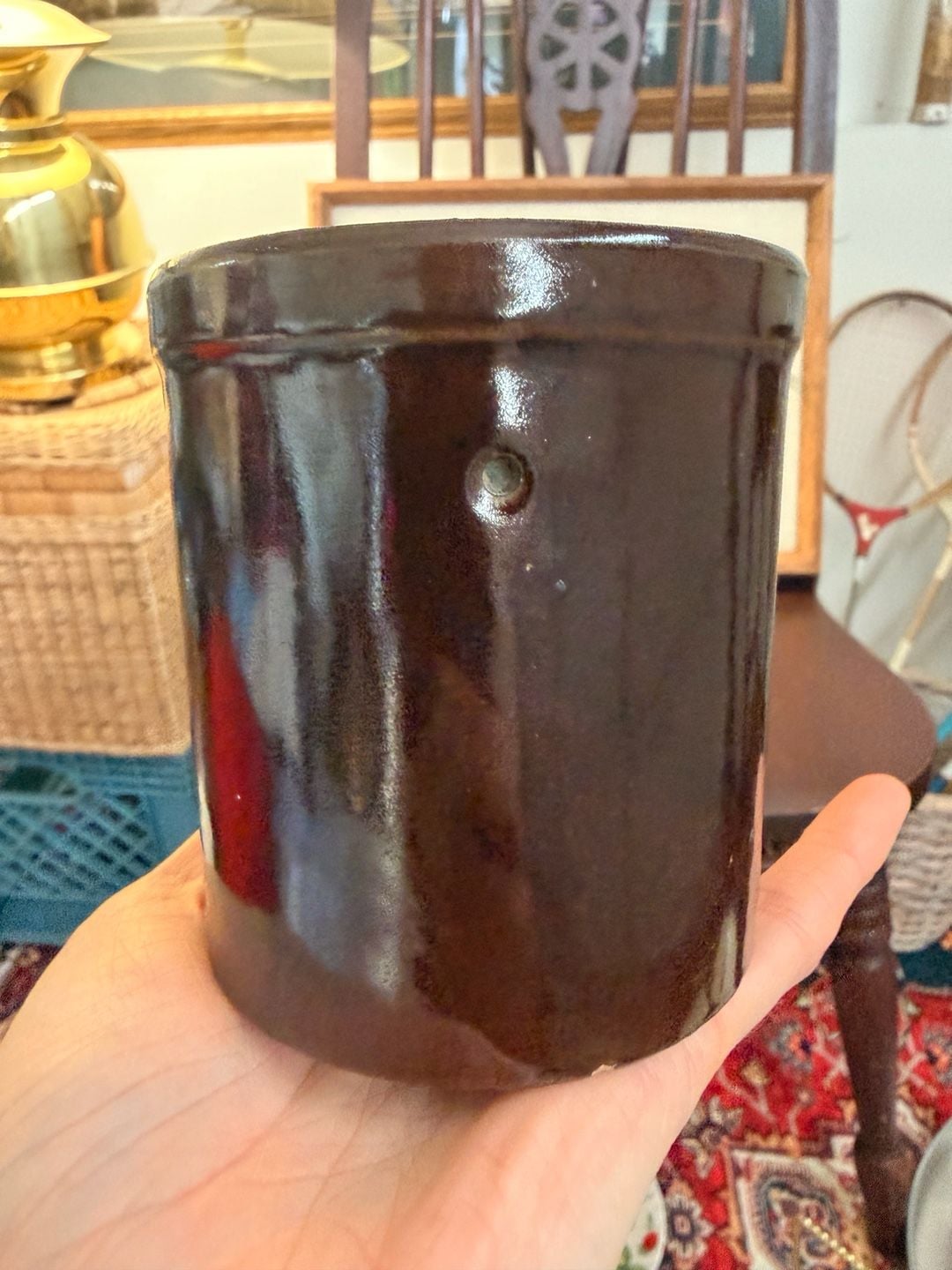 Vintage Brown Glazed Stoneware Pottery Crock Pot Planter 3