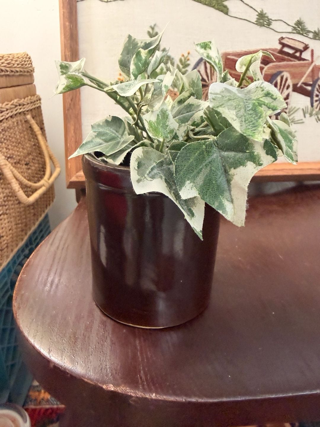 Vintage Brown Glazed Stoneware Pottery Crock Pot Planter 5