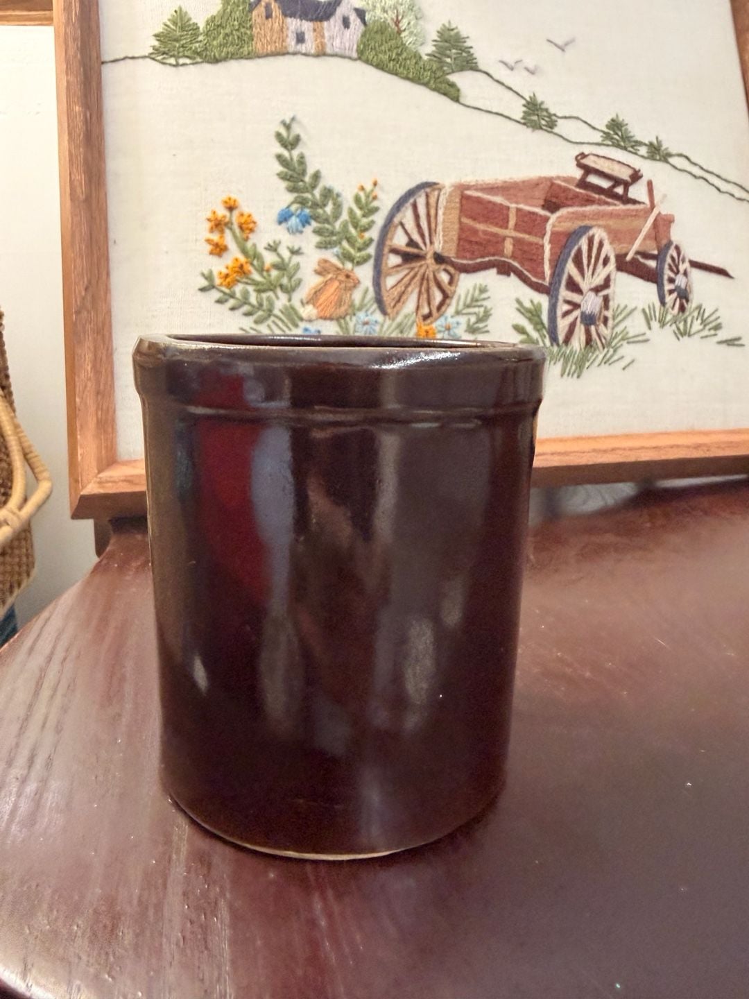 Vintage Brown Glazed Stoneware Pottery Crock Pot Planter 8