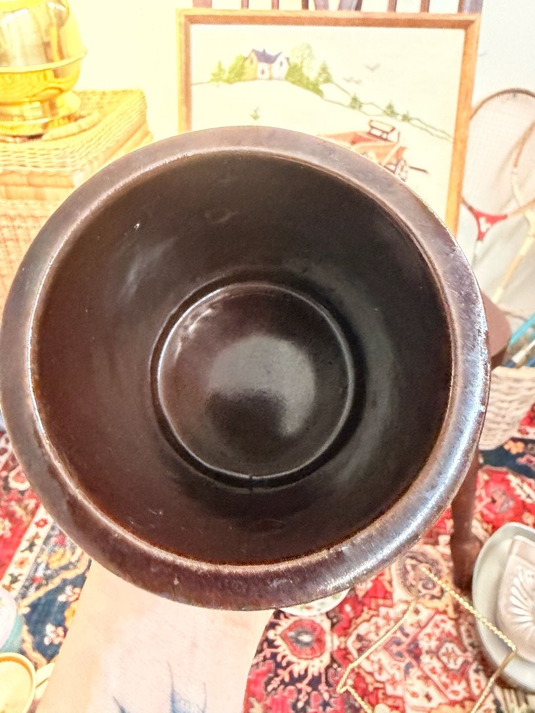 Vintage Brown Glazed Stoneware Pottery Crock Pot Planter 9