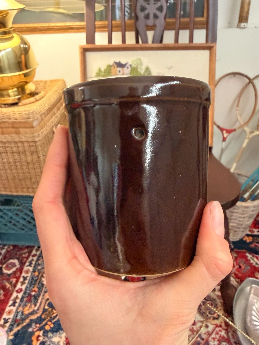 Vintage Brown Glazed Stoneware Pottery Crock Pot Planter 10