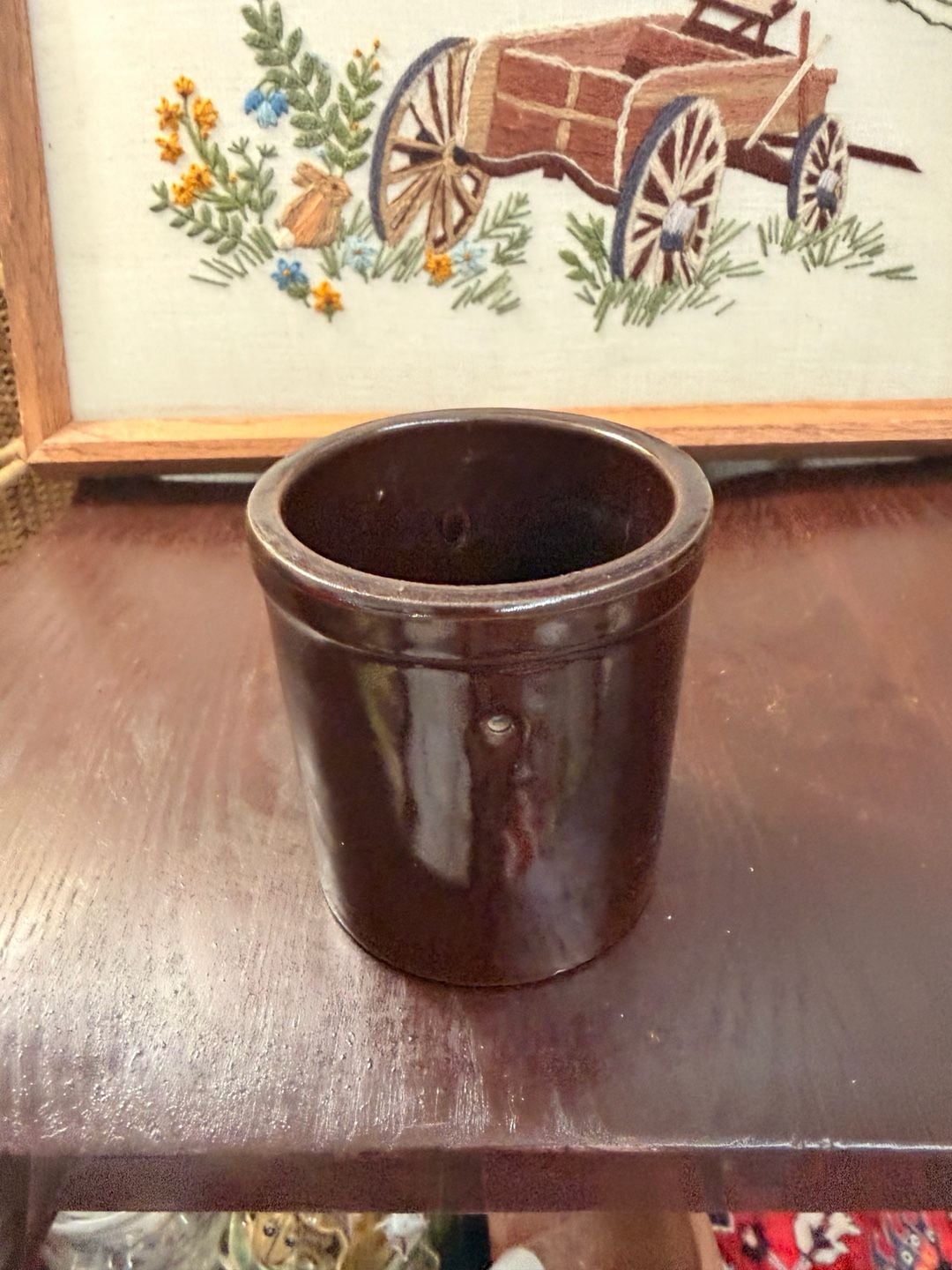 Vintage Brown Glazed Stoneware Pottery Crock Pot Planter 11