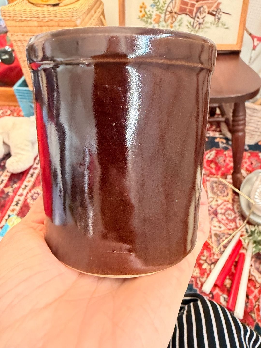 Vintage Brown Glazed Stoneware Pottery Crock Pot Planter 12