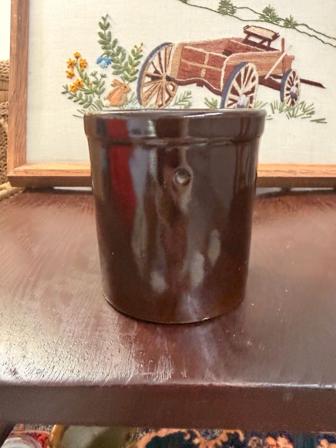 Vintage Brown Glazed Stoneware Pottery Crock Pot Planter 13