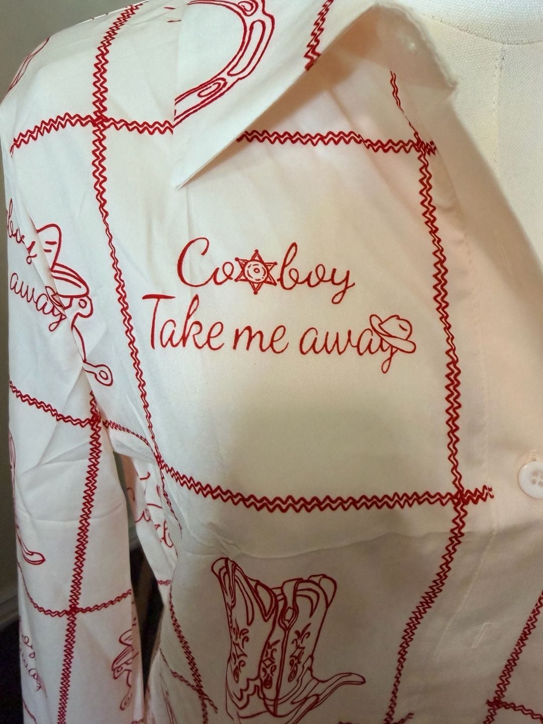 Mymore Cowboy Western Print Button Down Shirt Size S 4