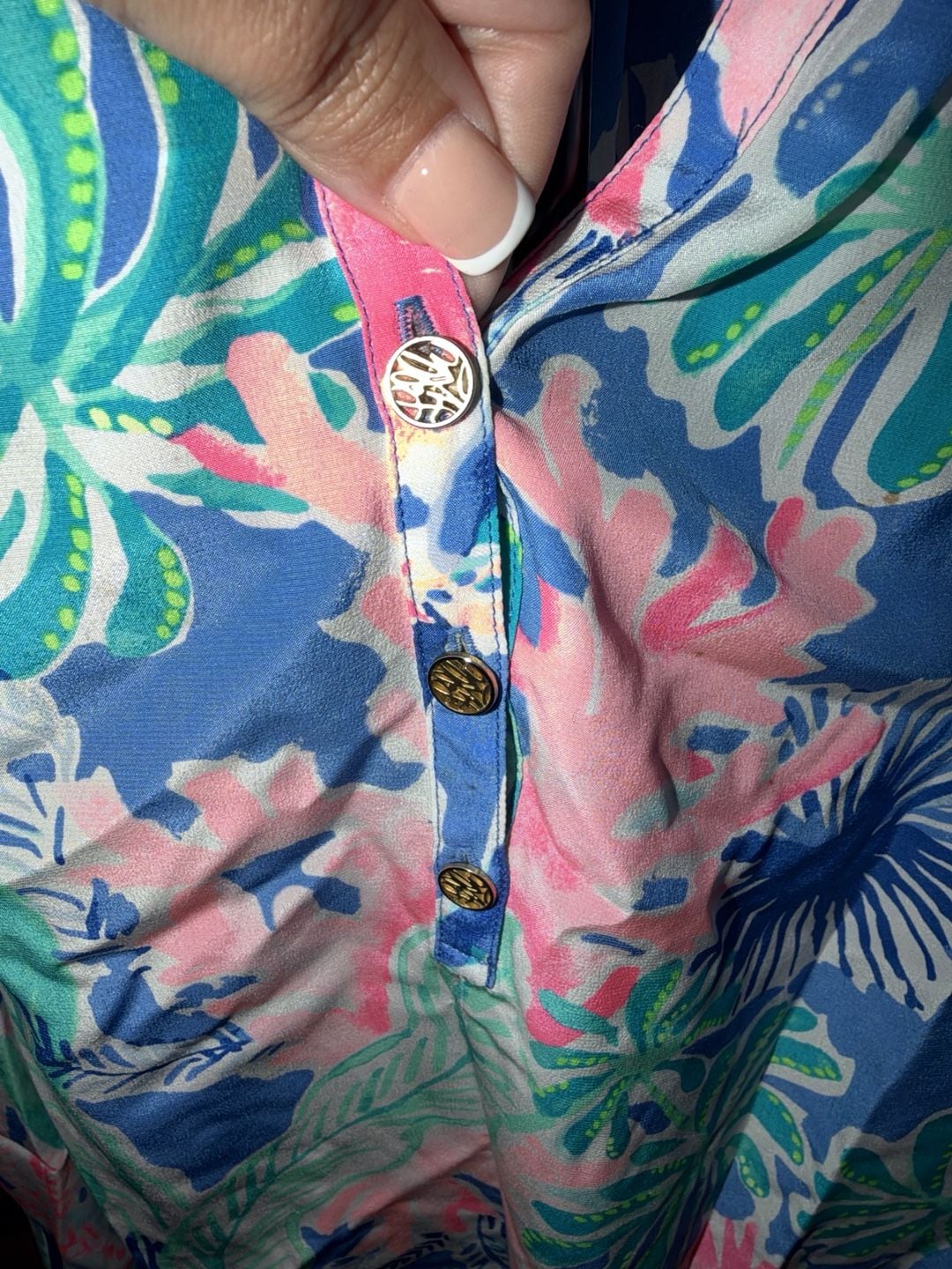 Lilly Pulitzer Silk Blouse Size S Blue Floral Long Sleeve 4