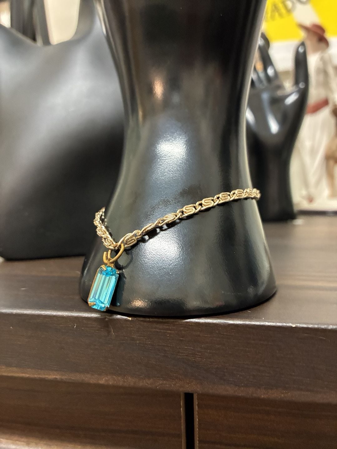 Vintage 1960s German Silver Tone and Brass Blue Gemstone Charm Bracelet 2