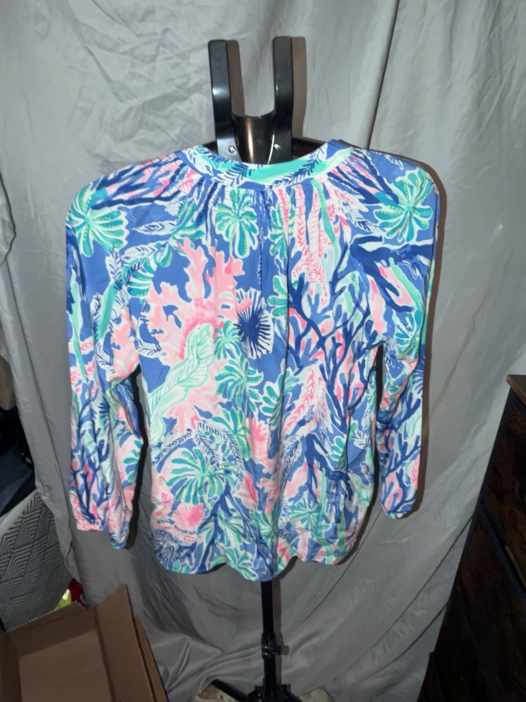 Lilly Pulitzer Silk Blouse Size S Blue Floral Long Sleeve 5